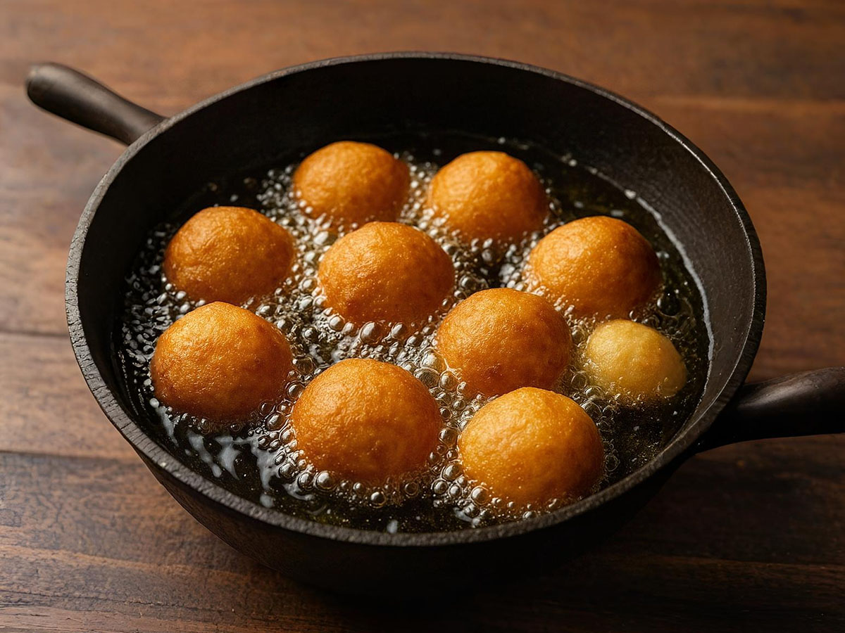 Goli Baje being deep fried in oil