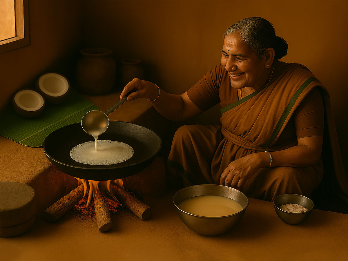 Traditional Neer Dose cooking over firewood